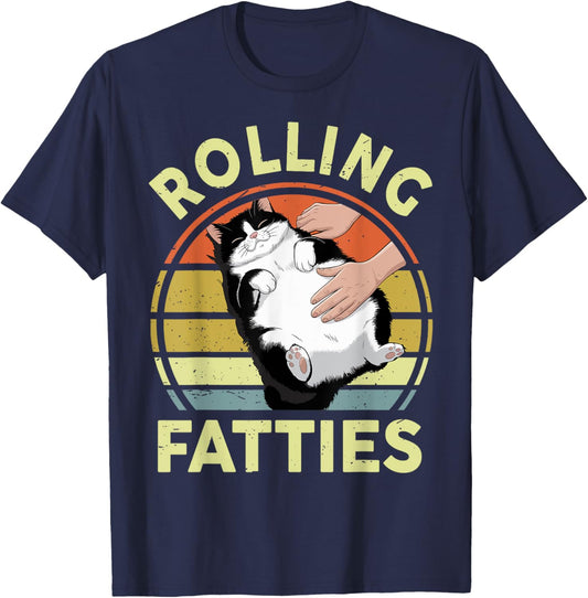Rolling Fatties Funny Tuxedo Cat Breed Mom Dad Kitten Retro T-Shirt