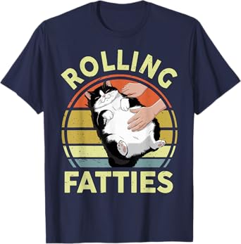 Rolling Fatties Funny Tuxedo Cat Breed Mom Dad Kitten Retro T-Shirt for Men Women Girls Kids