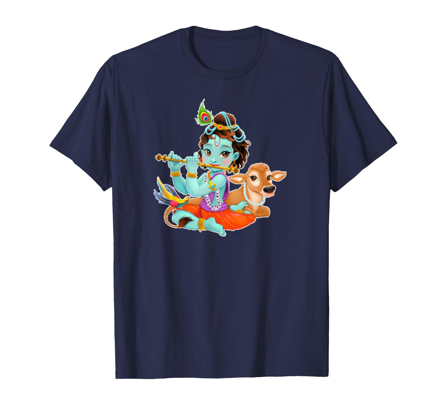 Hindu God Lord Shri Krishna with Cow and Bird T-Shirt