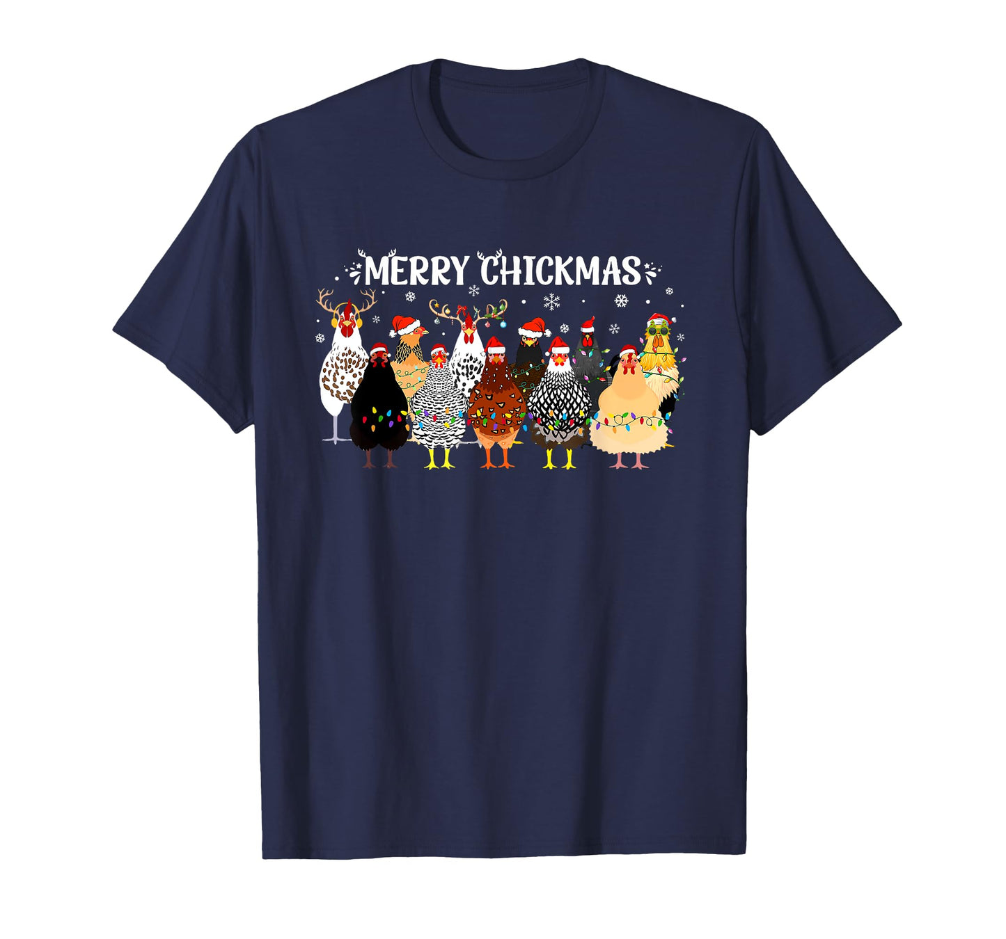 Merry Chickmas Chicken Farmer Santa Hat Xmas Light Women Men T-Shirt