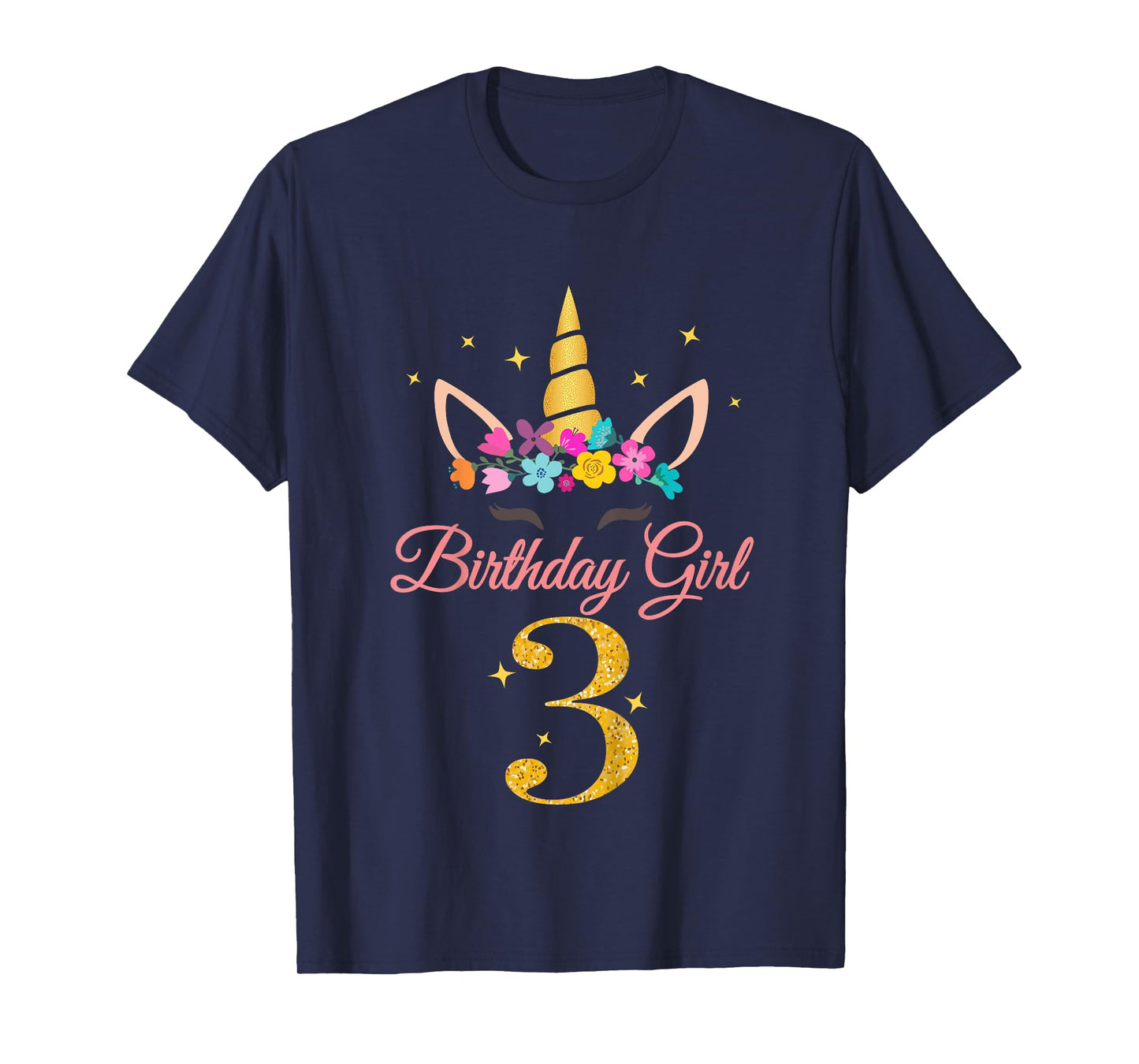 Kids 3 Birthday Girl Unicorn Design 3-Year-Old 3rd BDay T-Shirt