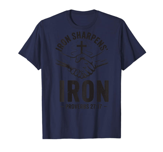 Men's Iron Sharpens Iron Proverbs 27 7 Christian Gym Workout T-Shirt