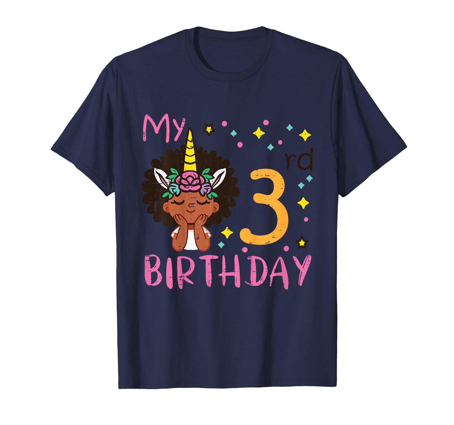 3rd Birthday Afro Black Girl Unicorn 3 Year Old Bday Girls T-Shirt