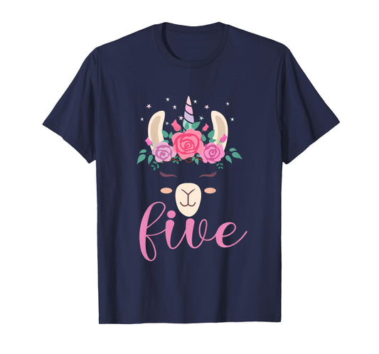 Kids 5 year Old Llamacorn Birthday Party Llama Unicorn 5th Gift T-Shirt