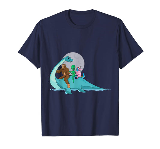 Alien Bigfoot Unicorn Riding Loch Ness Monster Cryptozoology T-Shirt