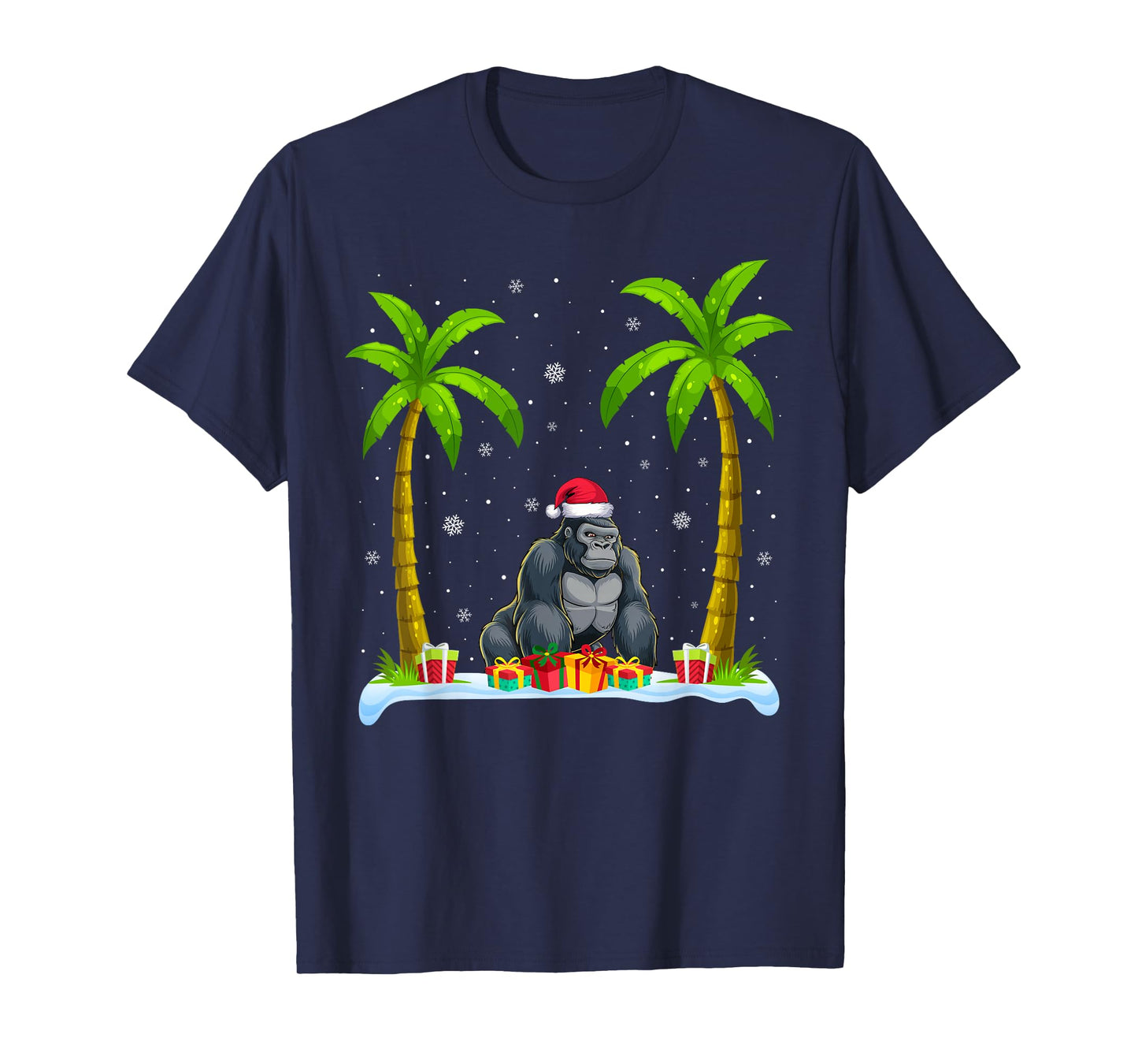Gorilla Santa Hat Palm Tree Beach Xmas Pajama T-Shirt