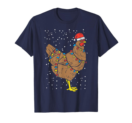 Chicken Santa Hat Christmas Lights Funny Xmas Animal PJ T-Shirt