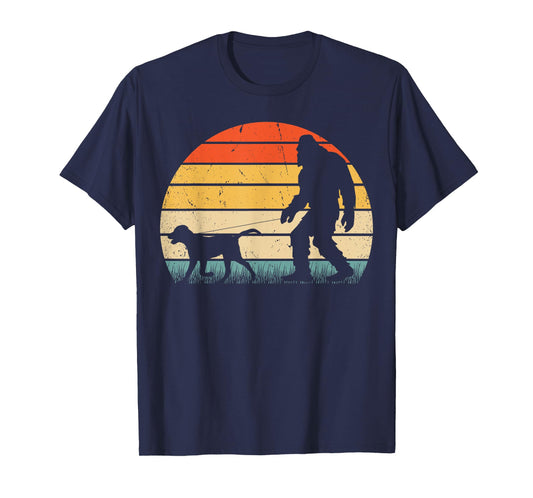Funny Bigfoot Walking Labrador Dog Vintage Sasquatch Retro T-Shirt for Men Women Girls Kids