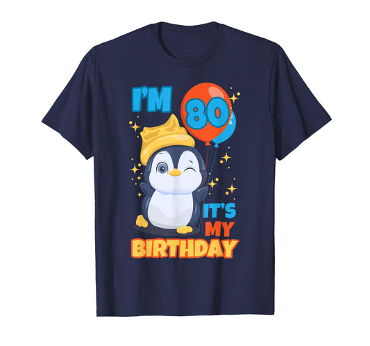 Penguin 80th Birthday Wink Winter Theme Balloon Celebration T-Shirt