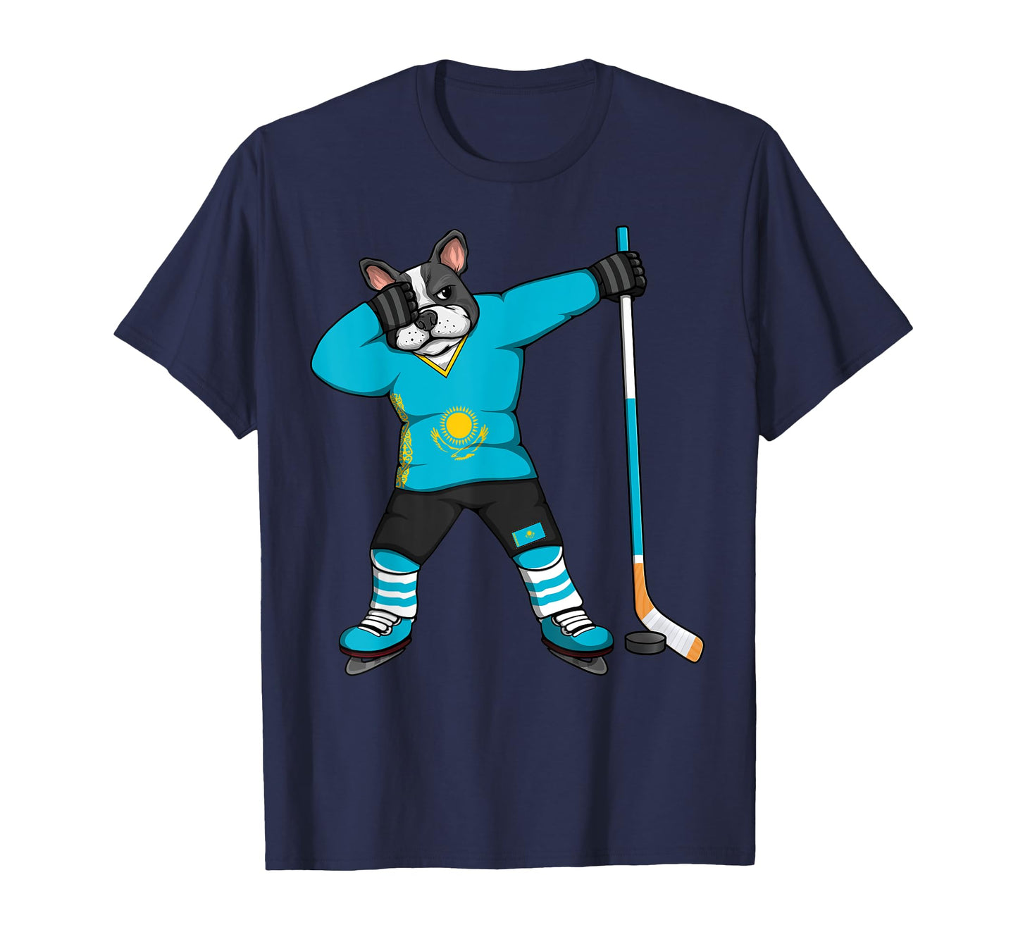 Dabbing French Bulldog Kazakhstan Ice Hockey Fans Jersey Art T-Shirt