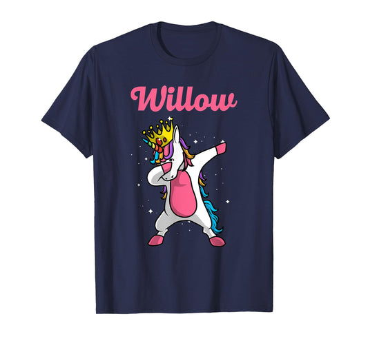 WILLOW Gift Name Personalized Birthday Dabbing Unicorn Queen T-Shirt