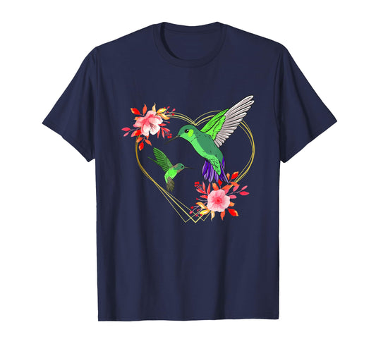 Hummingbird Red Heart Flowers Humminbird Hummingbird Bird T-Shirt