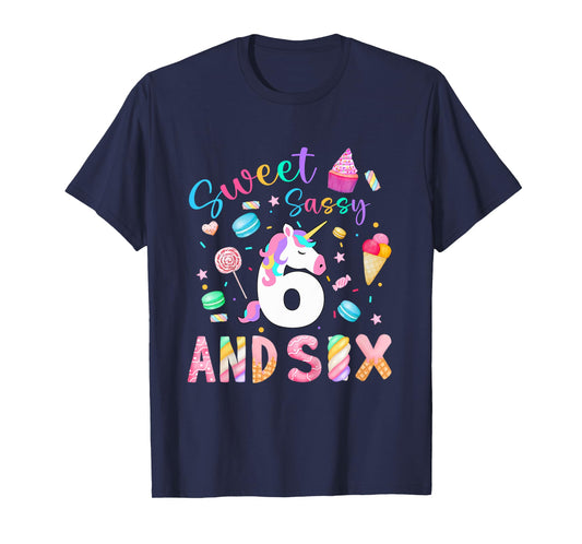 Kids Kids 6th Birthday Girl Sweet Sassy & 6 Magical Unicorn Bday T-Shirt