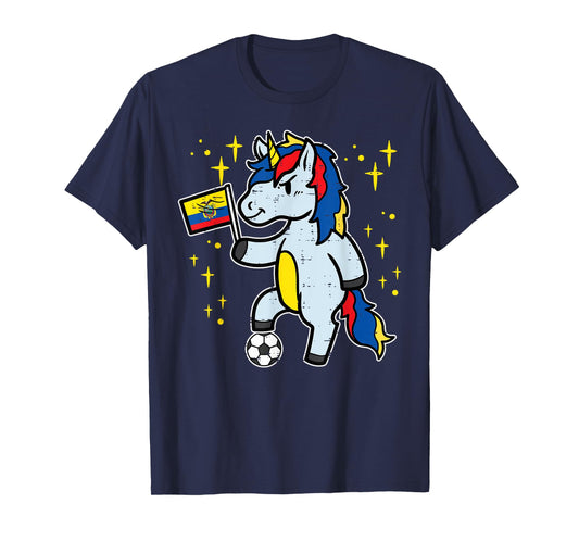 Ecuador Flag Unicorn Football Soccer Fan Women Girls Kids T-Shirt