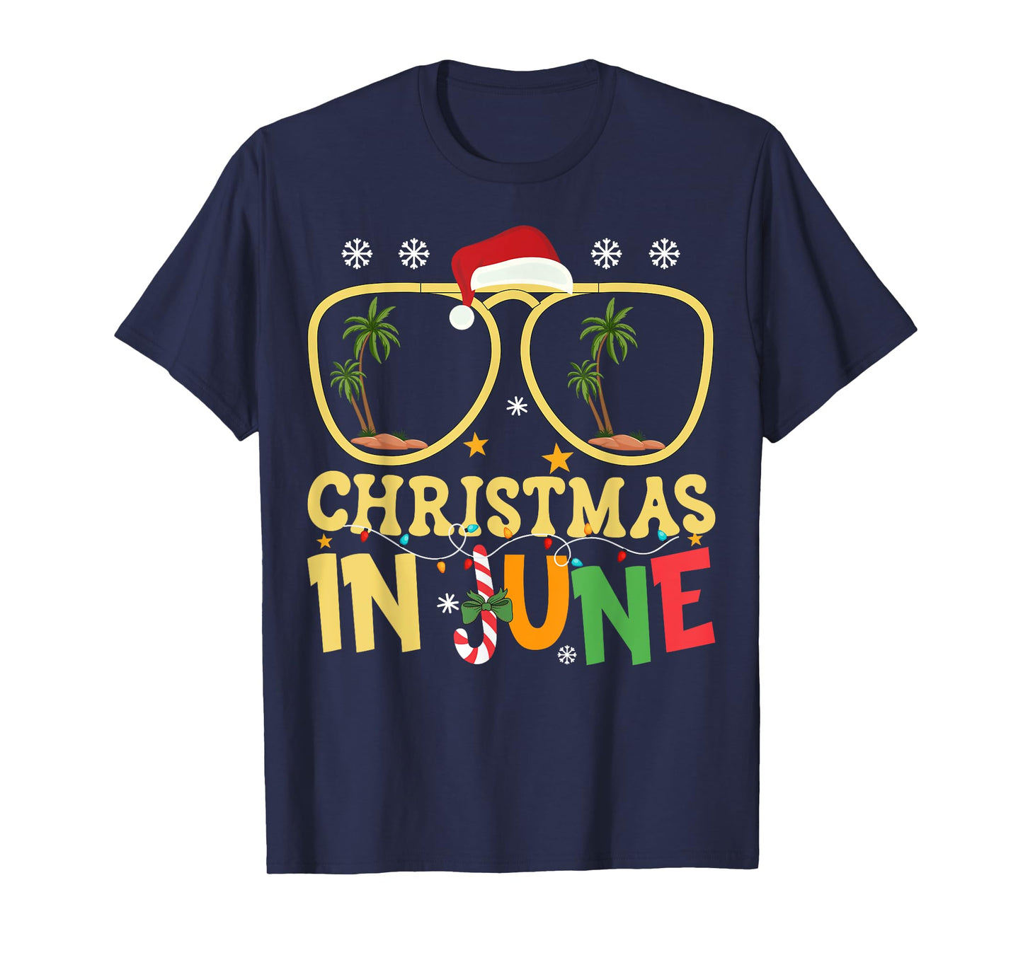 Funny Vacation Christmas In June Santa Hat Xmas Summer T-Shirt