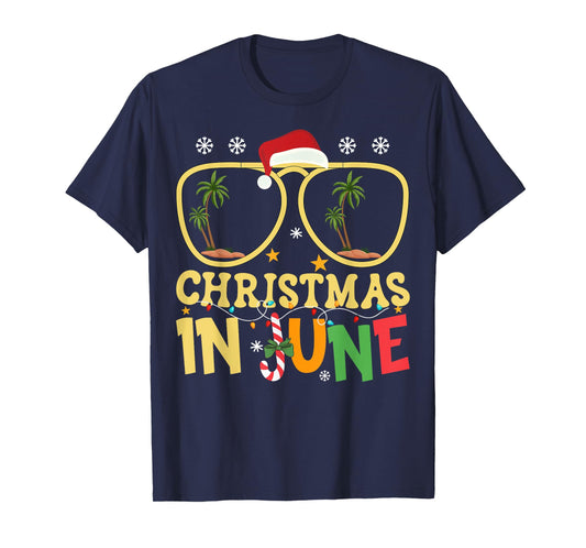 Funny Vacation Christmas In June Santa Hat Xmas Summer T-Shirt