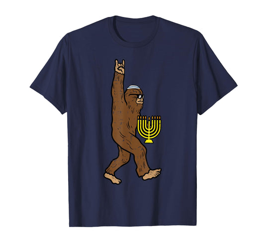 Hanukkah Bigfoot Rock Chanukah Sasquatch Jew Men Boys Kids T-Shirt