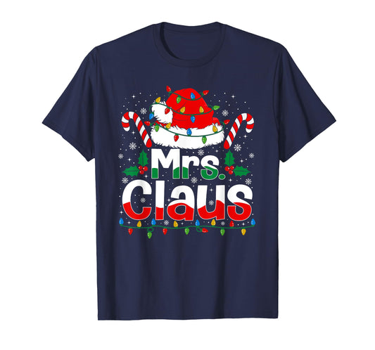 Mr and Mrs Claus Santa Hat Xmas Funny Christmas Couples T-Shirt