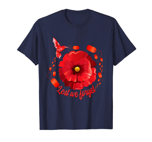 Veterans Day Lest We Forget Red Poppy Flower USA Memorial T-Shirt