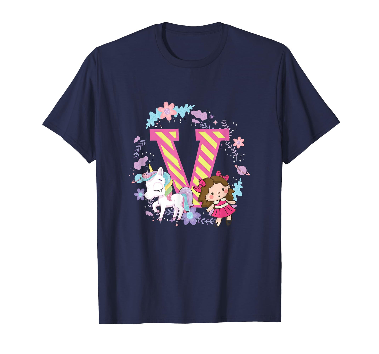 Letter V Sign Alphabet Last Name Consonants Unicorn Gift T-Shirt