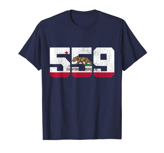Fresno California 559 Area Code Pride Vintage Flag T-Shirt