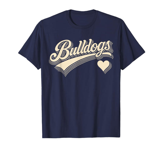 Retro Bulldogs Vintage Heart Design Gift For Men Women Kids T-Shirt