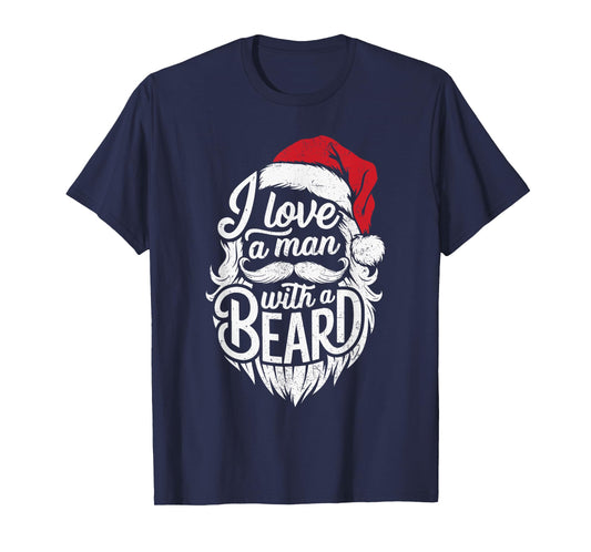 Christmas I Love A Man With A Beard Funny Santa Claus Grunge T-Shirt