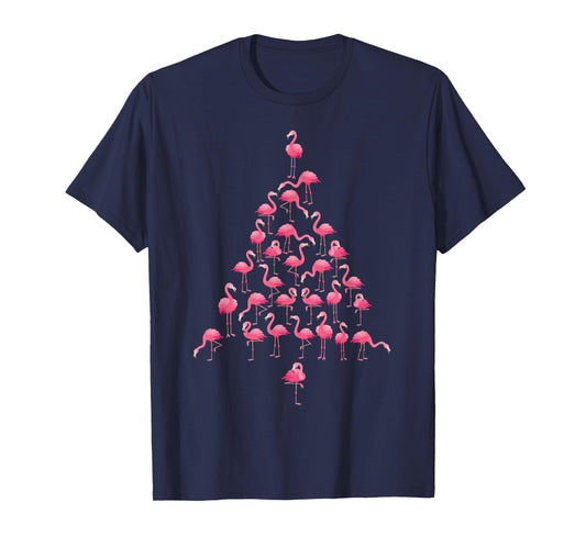 Funny Flamingo Christmas Tree Ornithologist Xmas Women Men T-Shirt