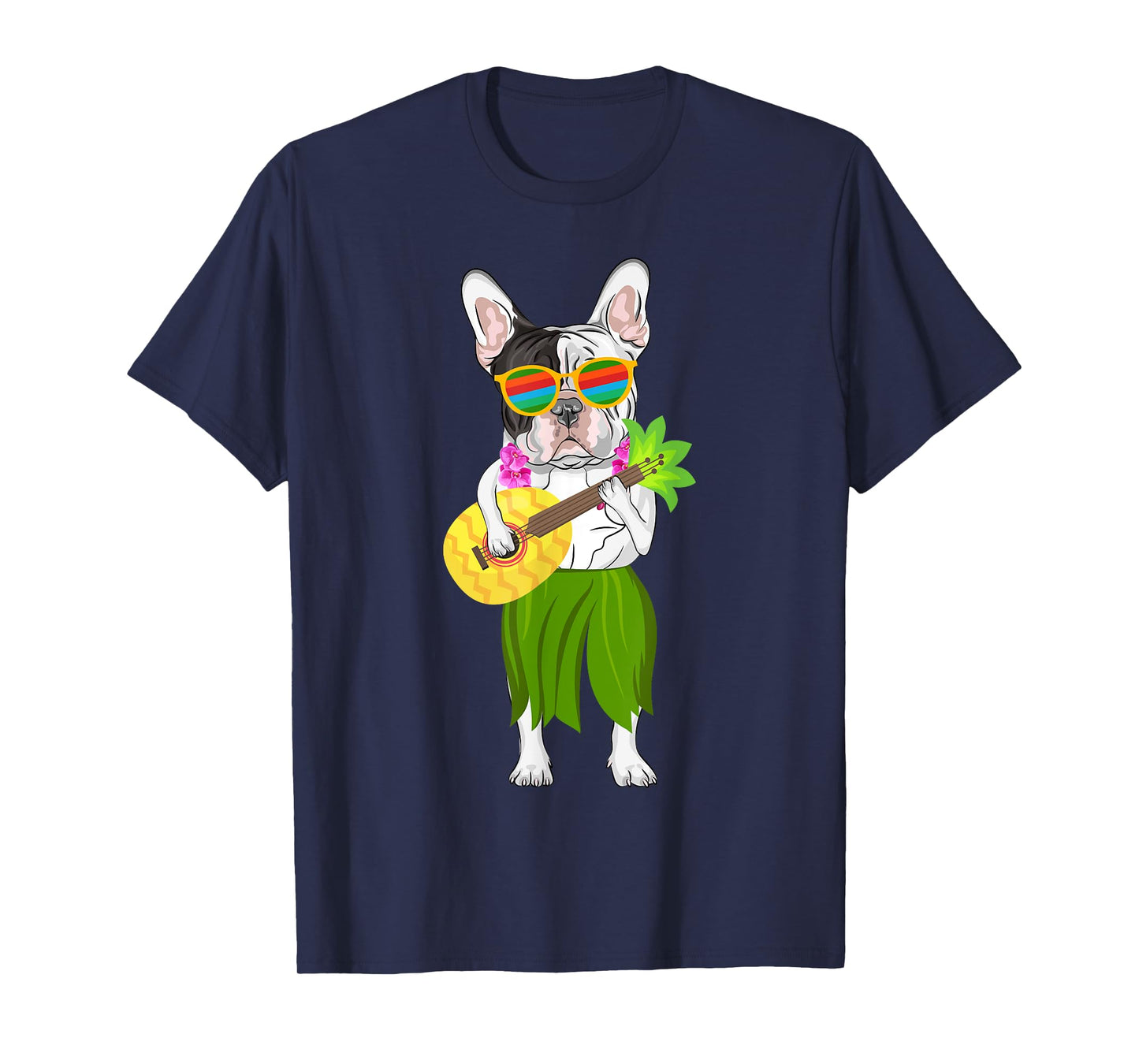 Hawaiian French Bulldog & Pineapple Ukulele Summer Vacation T-Shirt