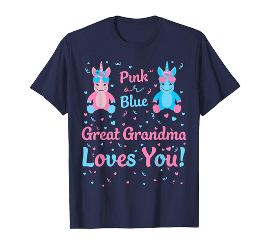 Great Grandma Gender Reveal Pink or Blue Unicorn for Family T-Shirt