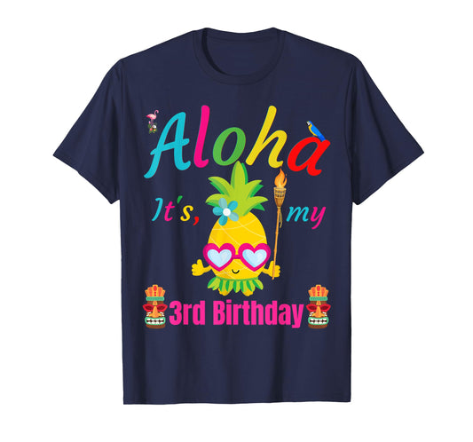 Aloha It's My 3rd Birthday Hawaii 3 Years Girls Luau Candles T-Shirt