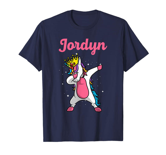 JORDYN Gift Name Personalized Birthday Dabbing Unicorn Queen T-Shirt