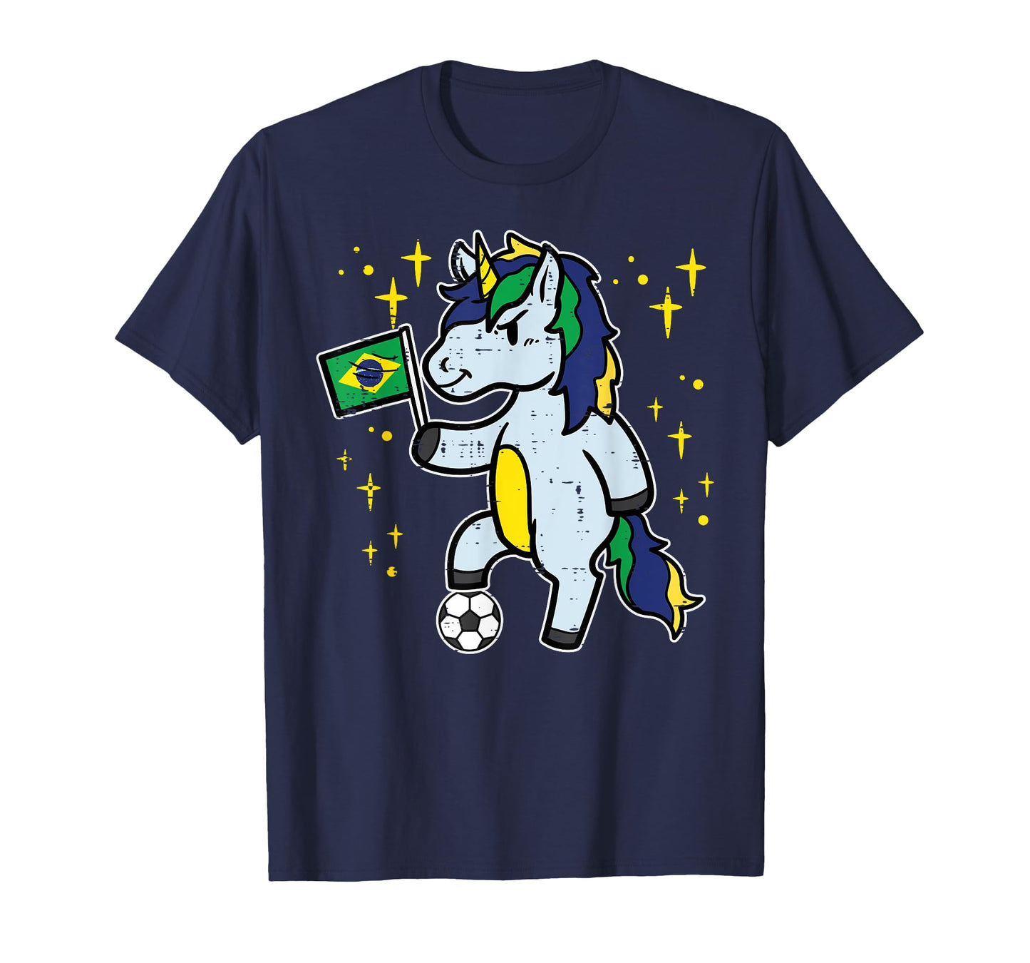 Brazil Flag Unicorn Football Soccer Fan Women Girls Kids T-Shirt