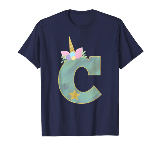 Initial Letter C Unicorn Monogram for Girls Unicorn Birthday T-Shirt
