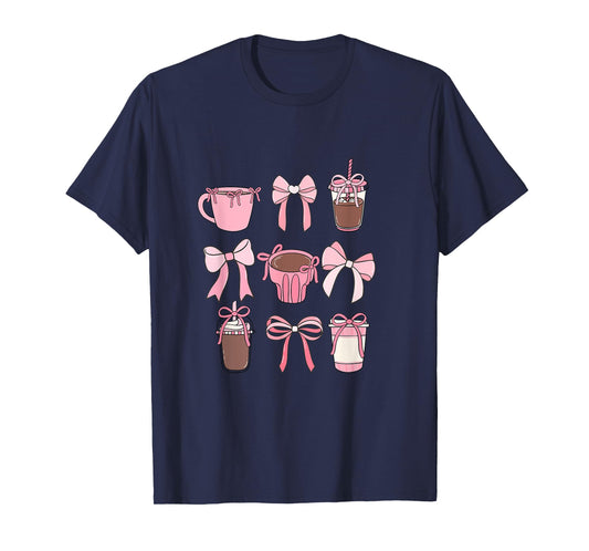 Cute Hot Iced Coffee and PInk Bows Girly Aesthetic T-Shirt