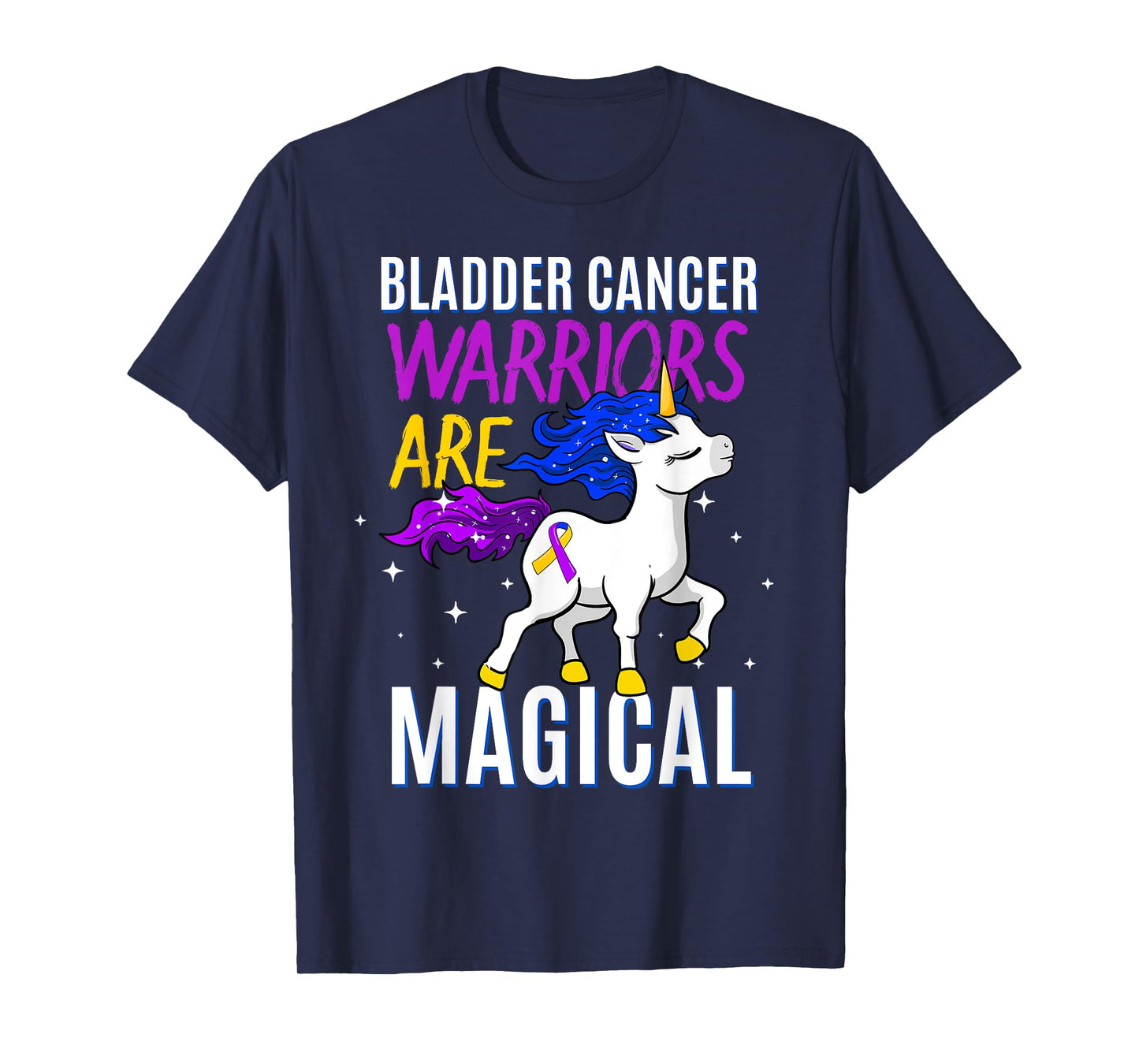 Bladder Cancer Magical Unicorn Purple Blue Yellow Ribbon T-Shirt