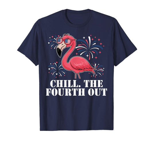 Chill The Fourth Out Flamingo USA Flag Patriotic 4th of July T-Shirt