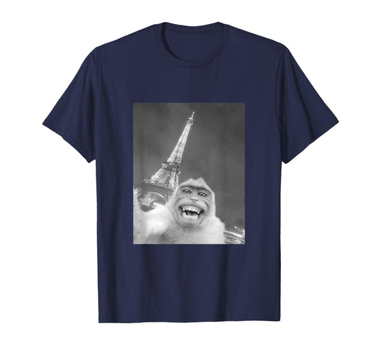 Funny Monkey Selfie Eiffel Tower In Paris Men Women Kids T-Shirt