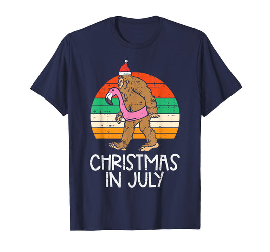 Bigfoot Unicorn Floatie Christmas In July Retro Sasquatch T-Shirt