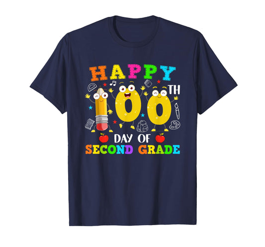 Funny Pencil 100 Days Of Second Grade Students Teacher Kids T-Shirt