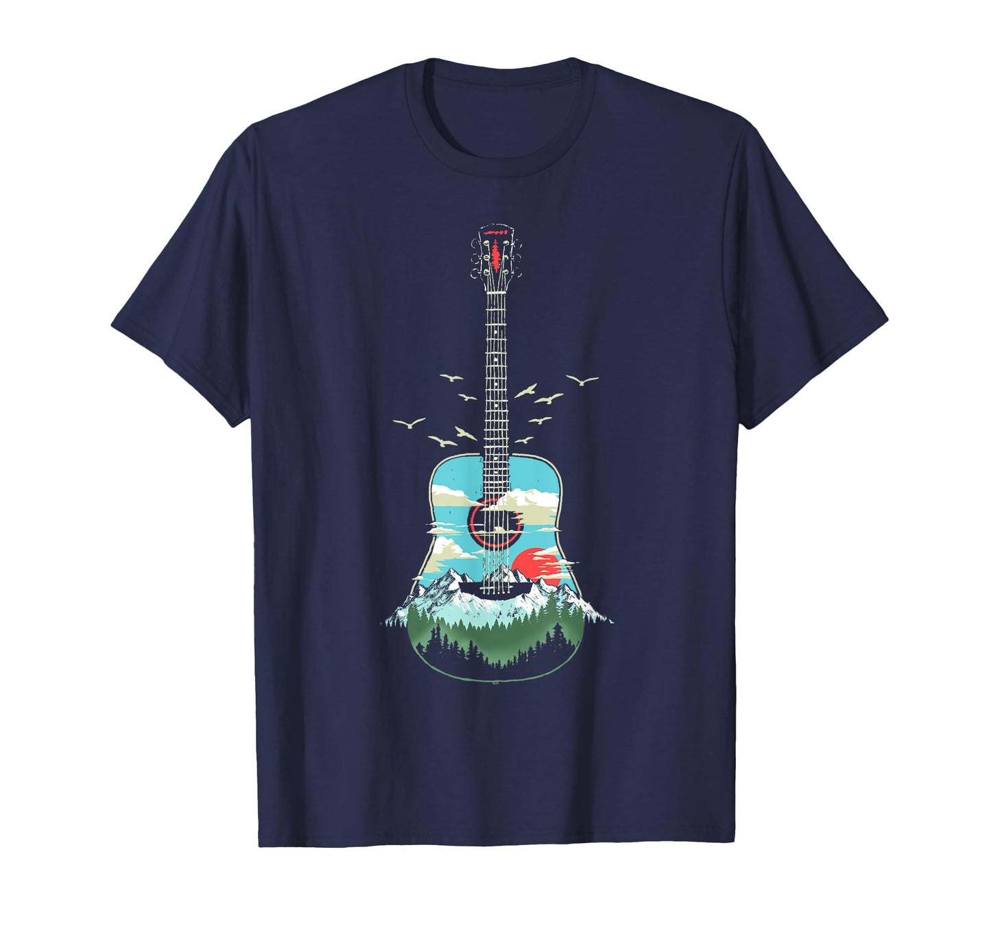 Beautiful Acoustic Guitar Mountains Forest & Nature Graphic T-Shirt
