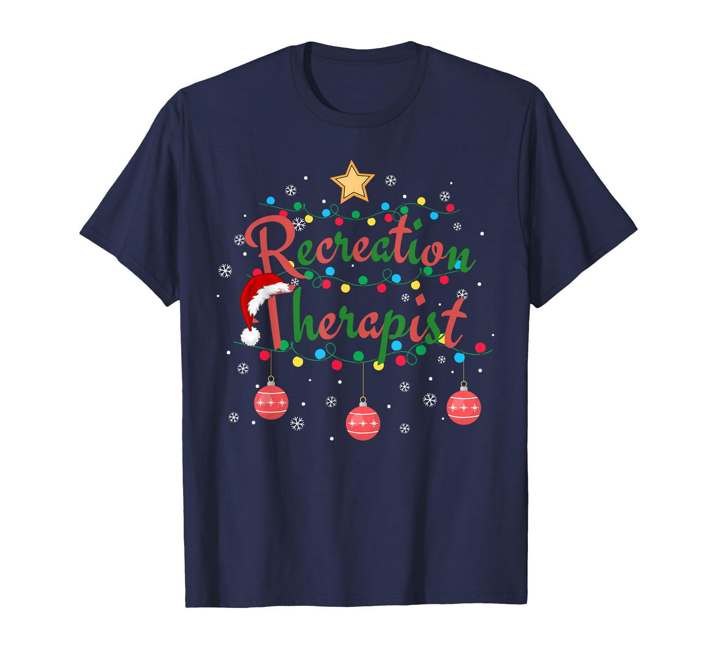 Recreation Therapist Xmas Santa Hat Retro Recreational Therapy T-Shirt for Unisex-Adults, Black, Small, Short Sleeve, T-Shirt