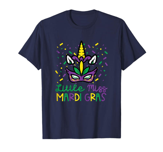 Little Miss Mardi Gras Unicorn Head Cute Girls Kids Toddler T-Shirt