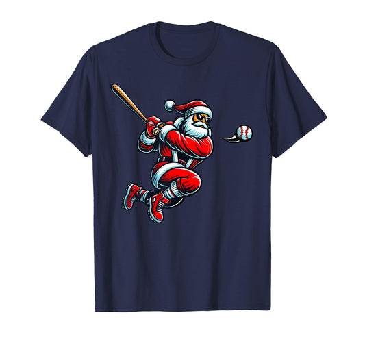 Santa Baseball Player Xmas Men Kids Boys Christmas Sports T-Shirt