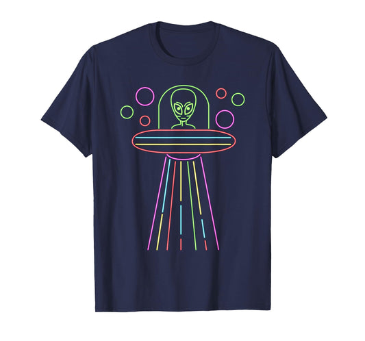 Neon Lights UFO Abduction Extraterrestrial Alien Believer T-Shirt