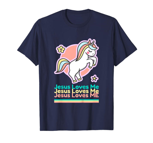 Jesus Loves Me Christian Bible Gift Girls Rainbow Unicorn T-Shirt
