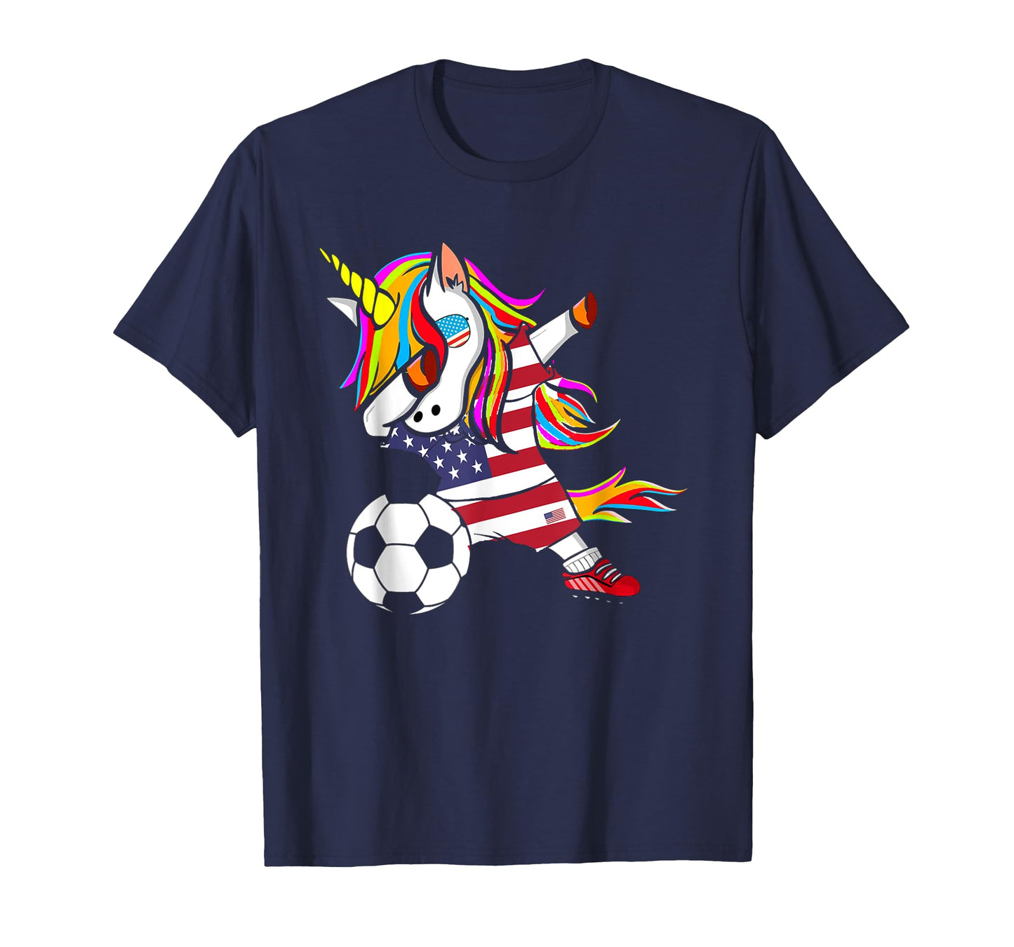 Funny Dabbing Unicorn USA Soccer - USA Flag Soccer T-Shirt