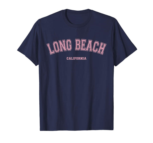 Pink Long Beach California CA Varsity Style on Long Beach T-Shirt