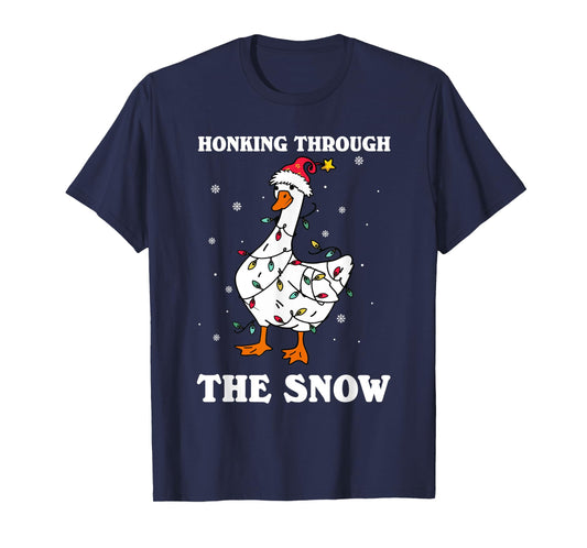 Honking Through The Snow Christmas Silliest Goose Santa T-Shirt