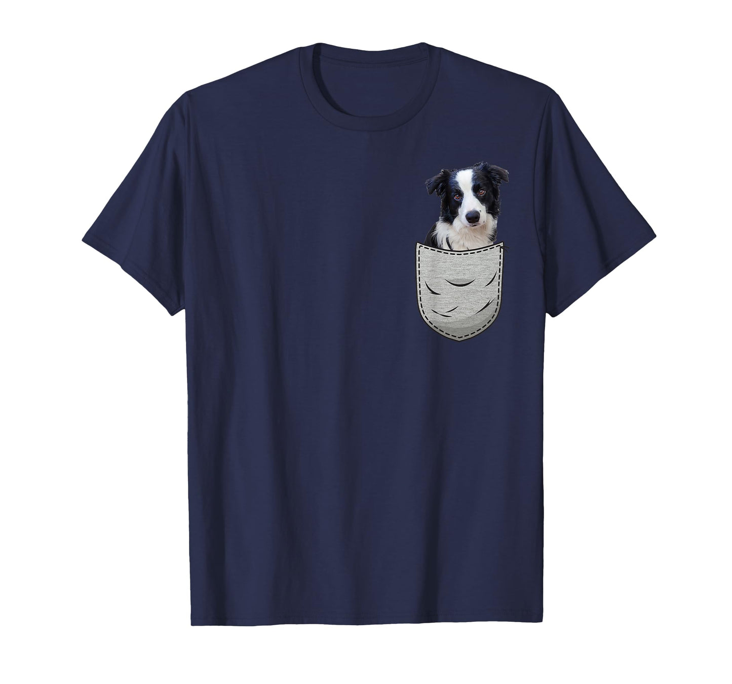 Border Collie in the chest pocket. Pocket for dog owners T-Shirt for Men Women Girls Kids